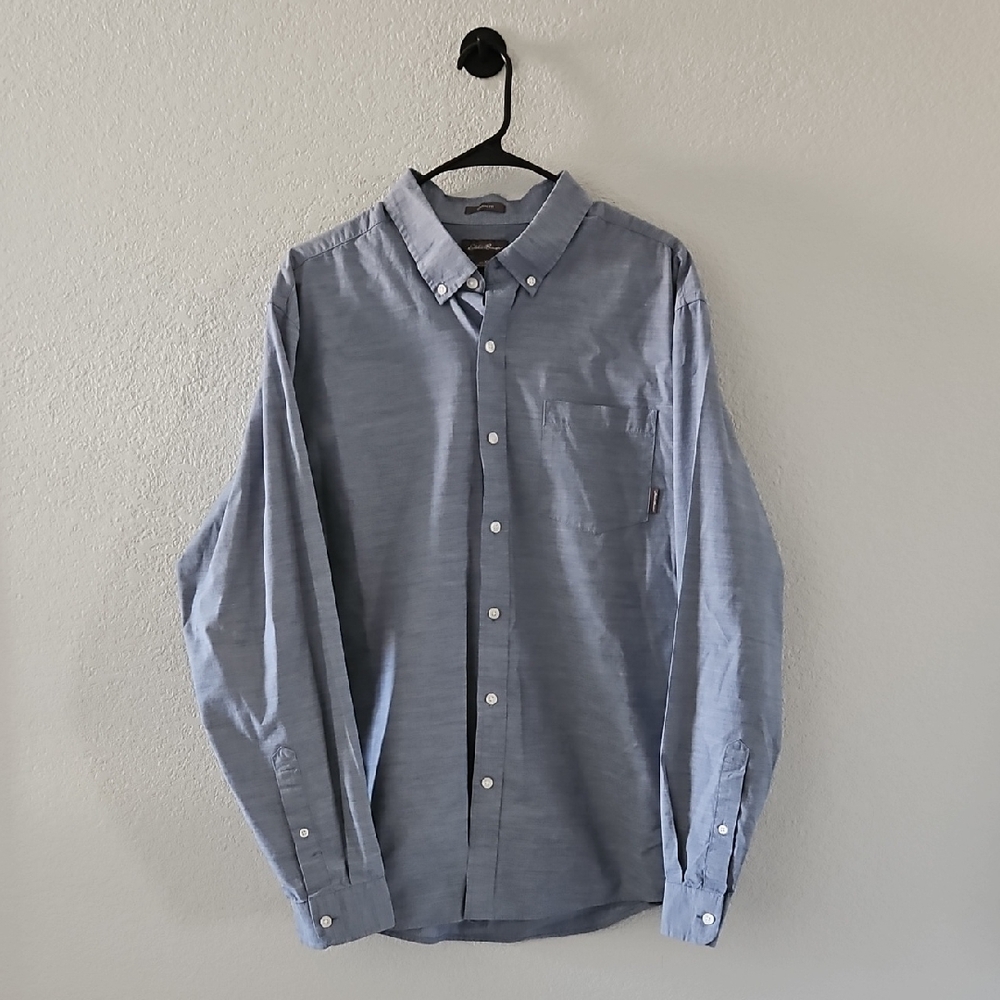 Eddie Bauer Men's Casual Button Down Shirt Classic Fit Pocket Blue XL